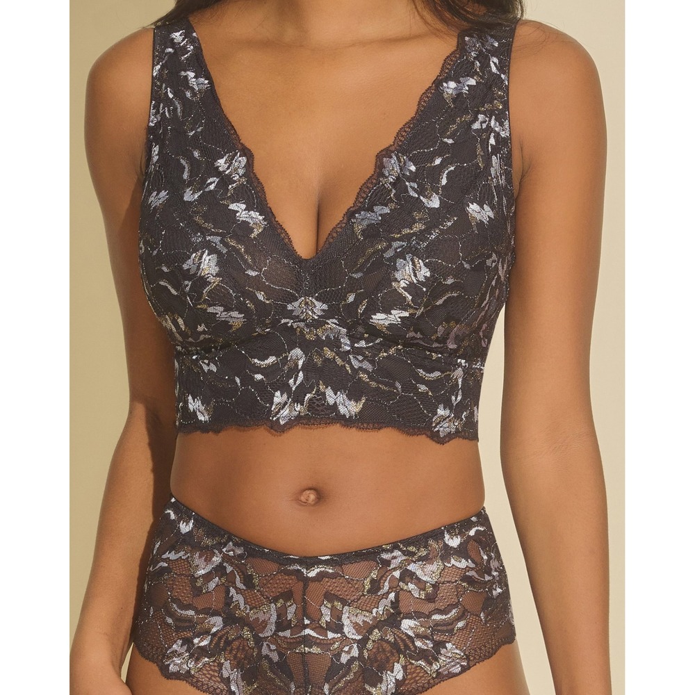 Cosabella Paradiso Curvy Bralette Italian Lace Wireless Bra Black Silver Gold M